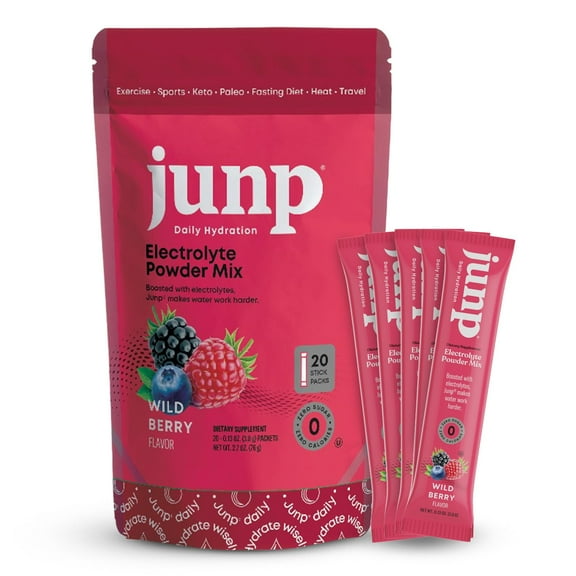 Sugar Free Electrolytes Powder Packets for Water: JUNP Instant Hydration Packets with Salt & Potassium, Zero Calorie, No Carbs No Sugar Electrolyte Drink Mix Sticks, Keto Friendly, Wild Berry 20 Pack