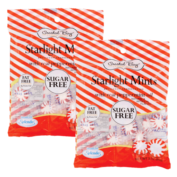 Sugar Free FSSTAM Sugar Free Peppermint Mints Hard Candy Flavor Red White Individually Wrapped, Party Favors Stocking Stuffers Treat Bags, 2.75 Oz Bag, 2 Pack