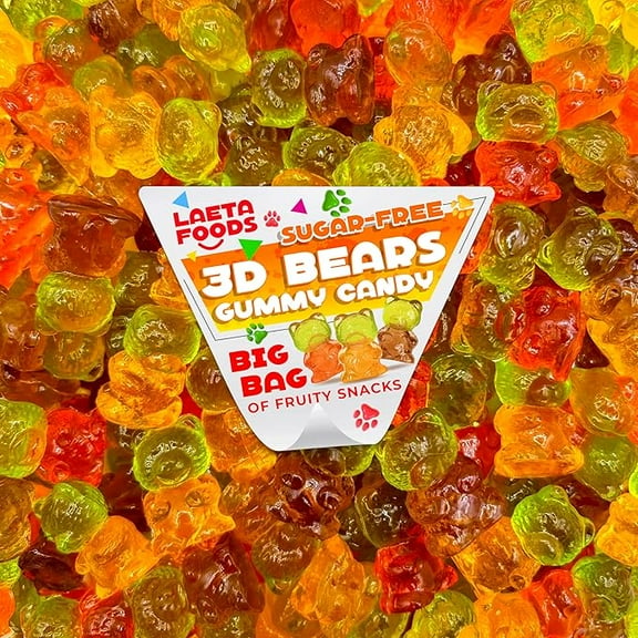 Sugar-Free Gummy Bears, 3D Candy in Assorted Fruit Flavors (1 Pound Bag)