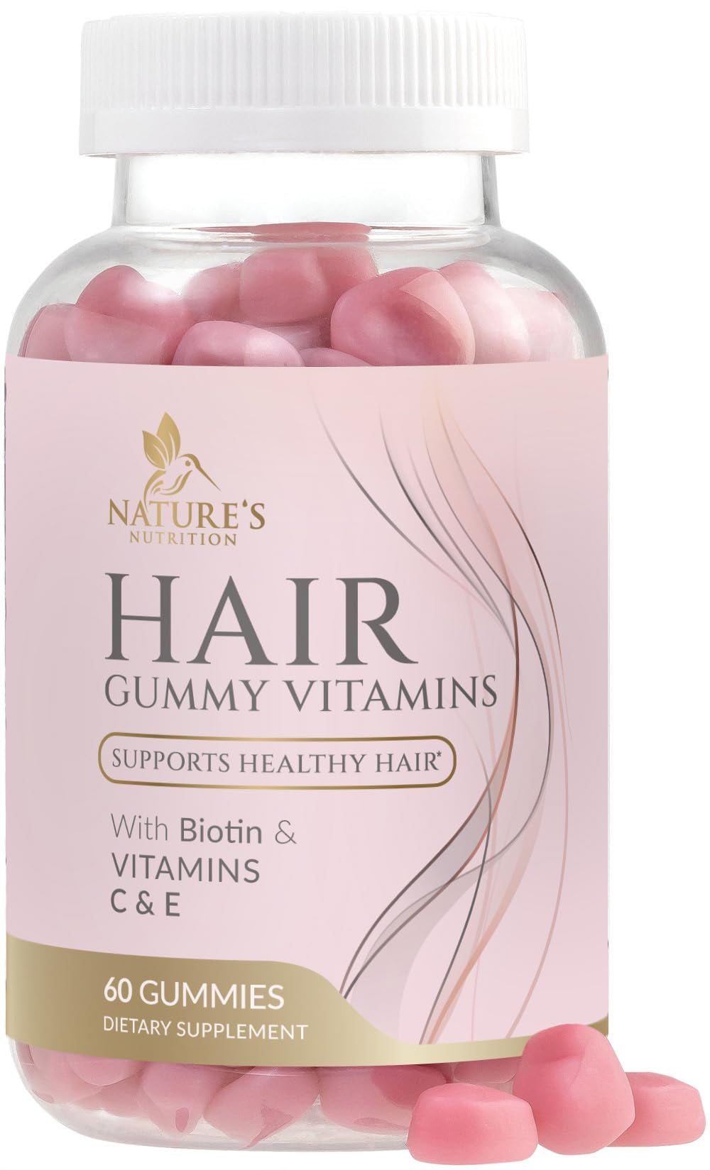 Sugar Free Hair Vitamins Gummies with Biotin 5000 mcg, Vitamin A, B12, C, D, E, Folic Acid, Supports Hair Growth Gummy, Vegetarian Friendly, Supports Strong Beautiful Hair and Nails - 60 Gummies