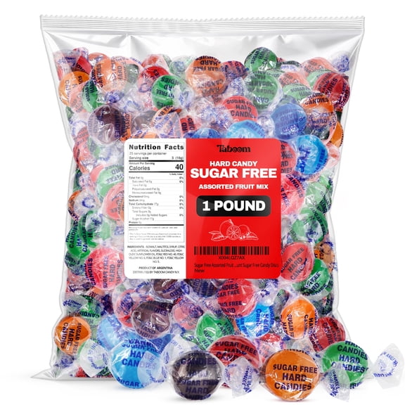 Sugar Free Hard Candy Assortment - 1 Pound Approx. 75 Individually Wrapped Fruity Flavored Holiday Sugar-Free Candy Discs Variety