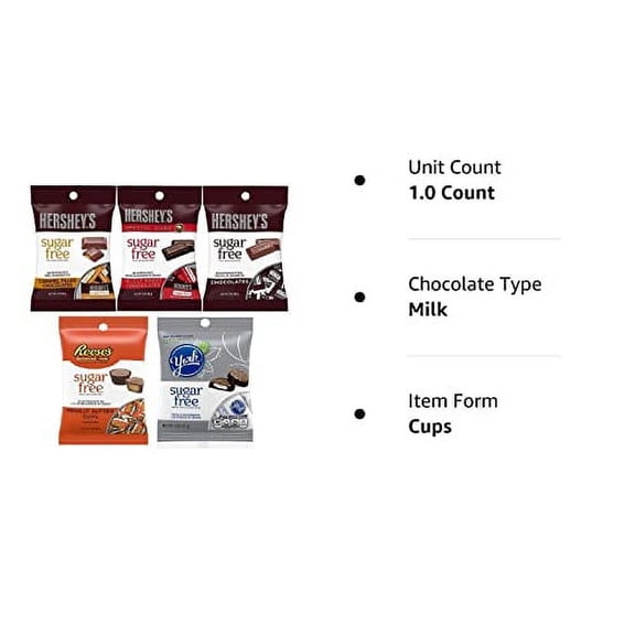 Sugar Free Hershey Ultimate Variety 5 Pack - Caramel Filled, Special Dark, Chocolates, Peanut Butter Cups, Peppermint Patties, 3 ounces