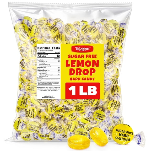 Sugar Free Lemon Drops Hard Candy - 1 Pound Approx. 75 Pieces, Individually Wrapped Lemon Flavored Candy Discs For Treats & Snacks