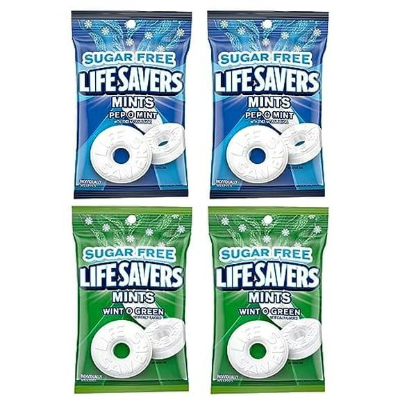 Sugar Free Life Savers Wint-O-Mint and Pep-O-Mint, Breath Mints Hard Candy Individually Wrapped, 2 of Each Flavor of 2.75 oz Bag Pack of 4