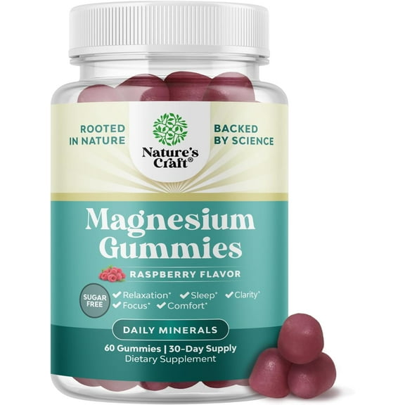 Natures Craft 180mg Magnesium Citrate Gummies, Natural Sleep Aid & Muscle Support, Berry, 60 Ct