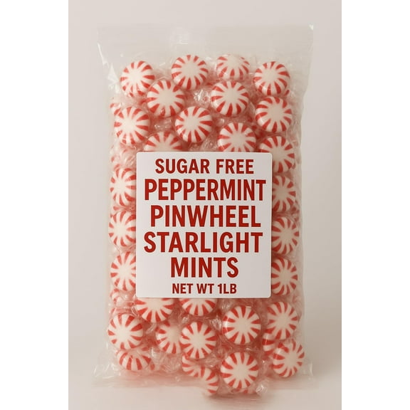 Sugar-Free Peppermint Pinwheel Starlight Mints | 1 Pound Bag | Individually Wrapped Hard Candy 635909