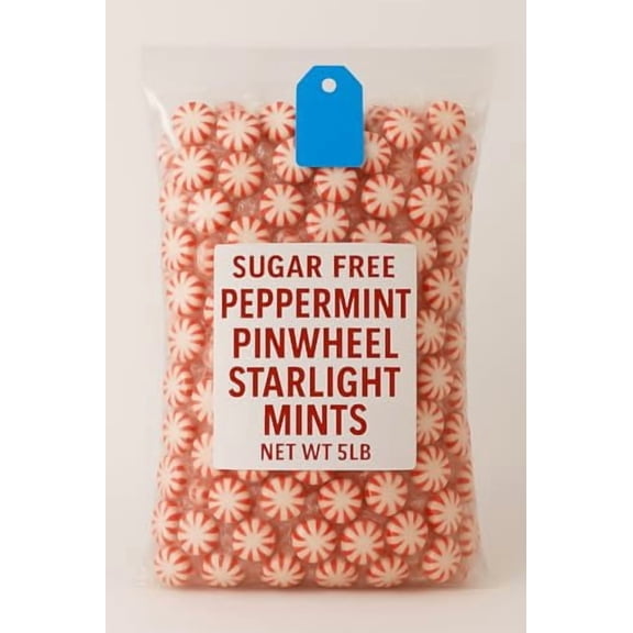 Sugar-Free Peppermint Pinwheel Starlight Mints | Individually Wrapped Hard Candy | 5 lb Bag (635909)