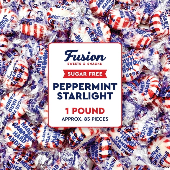 Sugar Free Peppermint Starlight Candy - 1 Pound Bulk Bag - Individually Wrapped Sugar Free Starlight Mints - Christmas & Holiday Peppermint Mints- Keto and Diabetic Friendly Sugarless Hard Candy