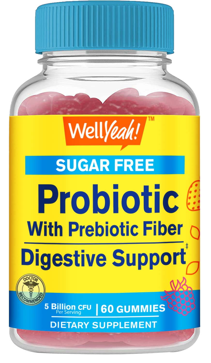 Sugar Free Probiotic with Prebiotic Gummies (5 Billion CFU) - Digestive Support, Gut Health, and Vaginal Support - Shelf Stable Probiotic Gummy, Prebiotics and Probiotics for Women and Men - 60 Count
