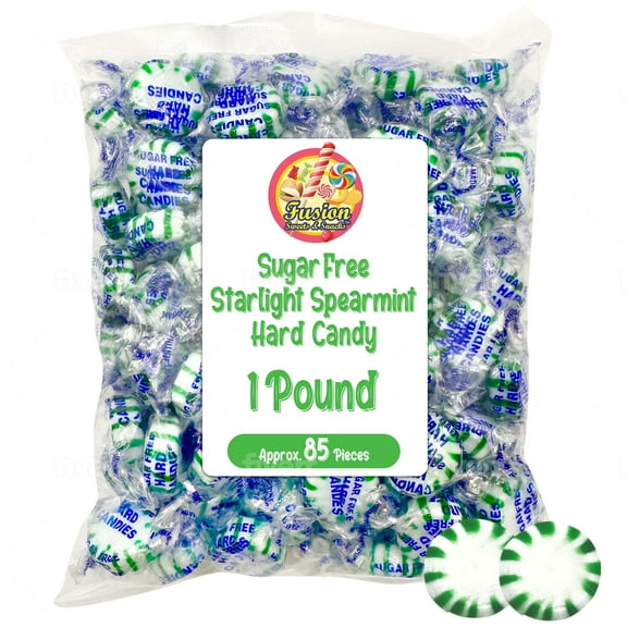 Sugar Free Spearmint Starlight Hard Candy - 1 Pound Bulk Bag (About 85 Pieces) - Keto Friendly Sugar Free Mints Individually Wrapped - Holiday Spearmint Mints - Delicious Sugar Free