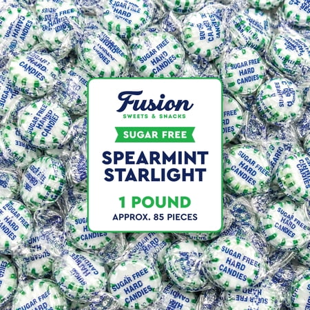 Sugar Free Spearmint Starlight Hard Candy - 1 Pound Bulk Bag (About 85 Pieces) - Keto Friendly Sugar Free Mints Individually Wrapped - Holiday Spearmint Mints - Delicious Sugar Free