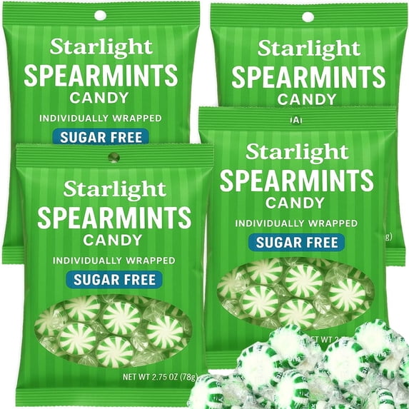 Sugar Free Spearmints Starlight Mint Hard Candy 4 Bags (2.75 oz Each) Individually Wrapped Sugar-Free Green & White Candies