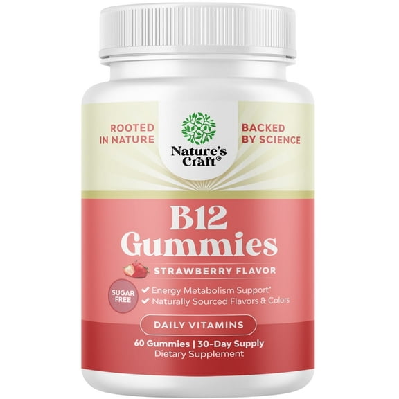 Sugar Free Vitamin B12 1000 mcg per serving Gummies - Vegan Vitamin B12 Gummies for Adults Energy Focus Immunity and Nerve Support - Kosher Non GMO Gluten Free & Vegan (30 Servings)
