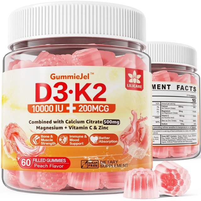 SugarFree Vitamin D3 K2 Filled Gummies 5000IU / 10,000 IU with 500mg