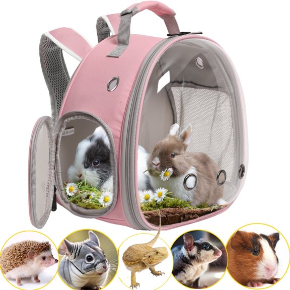Small Animal Backpack Carrier, Bearded Dragon Carrier Backpack with Clear Bubble Window,Small Animal Travel Backpack for Hedgehog Rat Parrot,Rabbit,Sugar Glider,Airline Approved