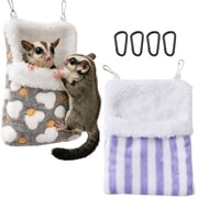 Sugar Glider Sleeping Pouch Bed Cage, 2 Pack Hanging Warm Cozy Sleeping Pouch Bag with Hooks, Sugar Glider Hideout Nest Bed for Small Animals