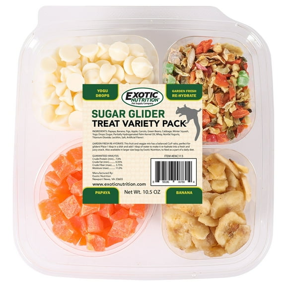 Sugar Glider Treat Variety Pack (9.5 oz.) - Healthy Natural Sugar Glider Treat Assortment - Yogurt Drops, Dried Banana, Dried Papaya, Re-Hydrate - Sampler Variety Value Package