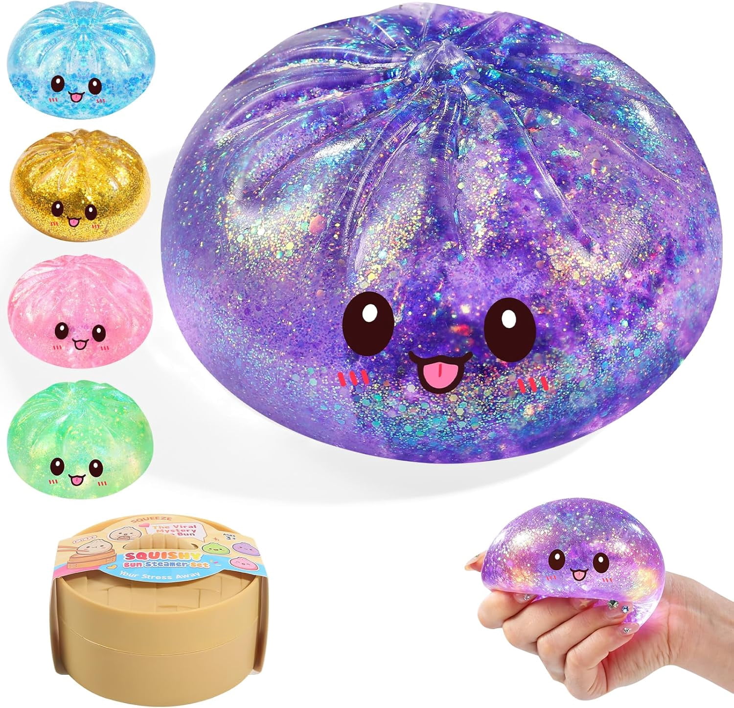 Sugar Glitter Dumpling Squishy,Viral Bao Bun Squishy Dumling