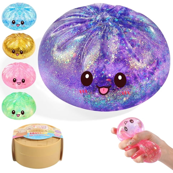 Sugar Glitter Dumpling Squishy,Viral Bao Bun Squishy Dumling Mystery Box,Stress Relief Fidget Squeeze Toys for Holiday & Birthday Gifts (Purple)