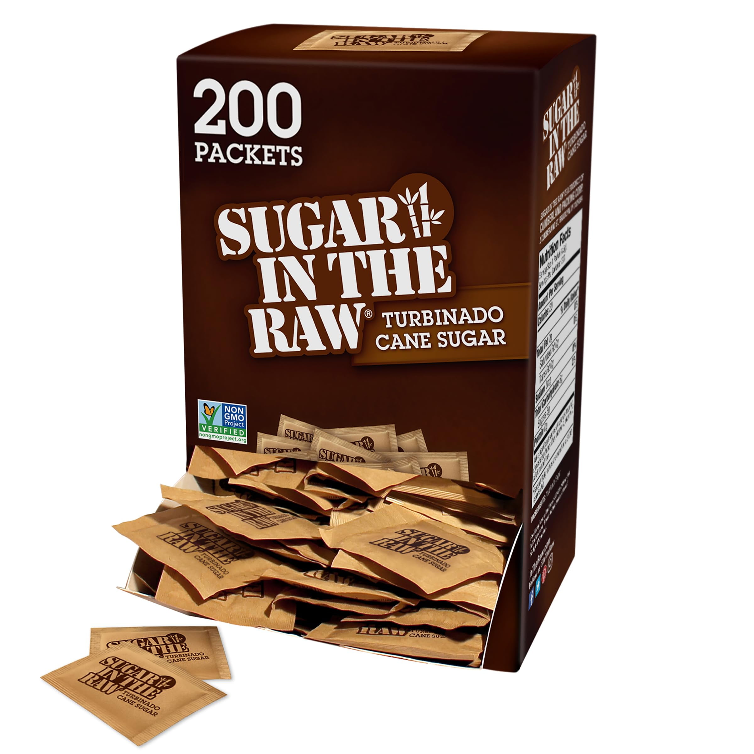 Sugar In The Raw Turbinado Cane Sugar Packets, 200 Count, Natural Sweetener for Drinks and