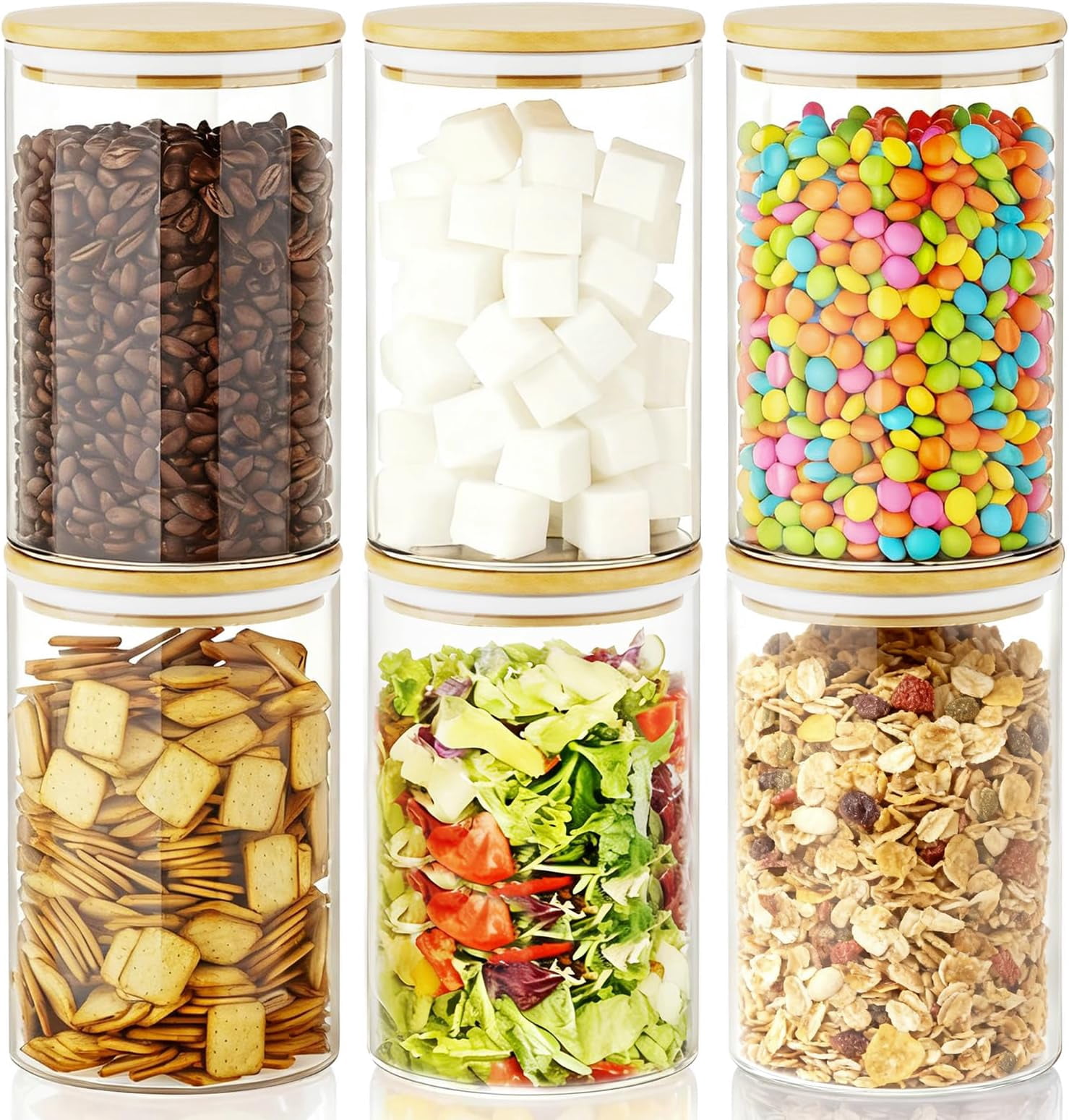 Sugar Jar Glass Salt Container,32 Ounces Clear Airtight Caning with Lid ...