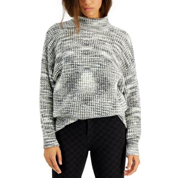 Sugar Moon Juniors’ Spacedye Waffle-Knit Sweater, Gray/S