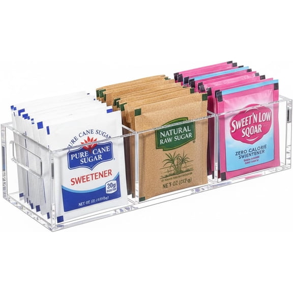 Sugar Packet Holder,3 Compartment Tea Bag Organizer with Handles, Plastic Small Sugar Caddy Dispenser for Coffee Bar,Drink Packet &Condiments Organizer(Clear)