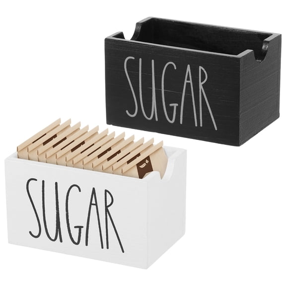 Sugar Packet Holder for Coffee Bar, Wood Sugar Packets Caddy, Farmhouse Small Tea Bag Organizer for Table, Office, Hotel, Restaurant (Black + White)