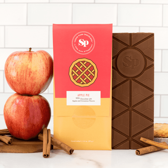 Sugar Plum Chocolates 5 Apple Pie Milk Chocolate Candy Bar - Gourmet Cinnamon Flavored Snacks 3.5 oz Each