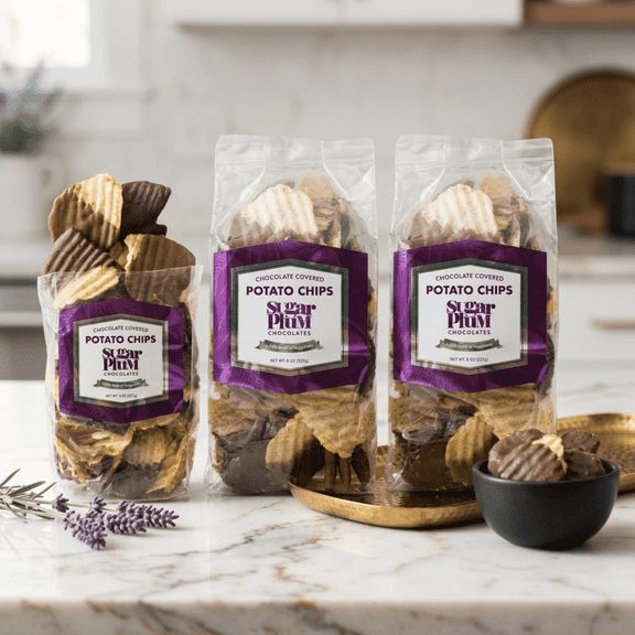 Sugar Plum Chocolates Chocolate Covered Potato Chips Hand-Dipped Sweet and Salty Milk and Dark Chocolate Premium Pennsylvania Potato Snack 3 Pack 24 oz Total