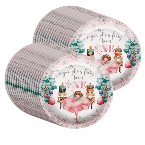 Sugar Plum Fairy Turns One 1st Birthday Party Supplies - Nutcracker Party Supplies - Christmas First Birthday Large 9" Paper Plates in Bulk 32 Piece
