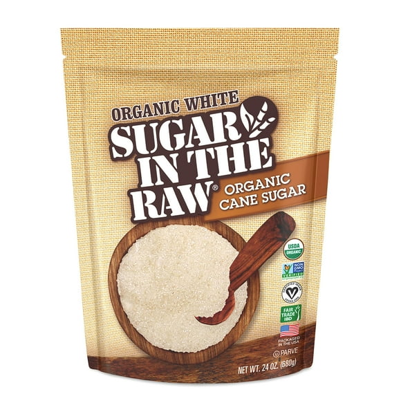 Sugar In The Raw BDF32 Organic Granulated White Premium Cane Sugar, Pure Natural Sweetener, Hot & Cold Drinks, Coffee, Cooking, Baking, Vegan, Gluten-Free, Non-GMO, Bulk Sugar, 24 oz Bag (1-Pack)