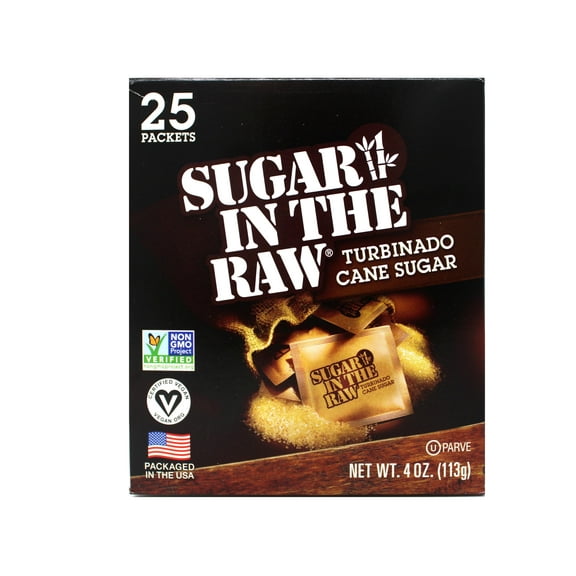 Sugar In The Raw Granulated Turbinado Cane Sugar On The Go Packets, Pure Natural Sweetener, Hot & Cold Drinks, Coffee, Cooking, Baking, Vegan, Gluten-Free, Non-GMO, 25 Count Packets (12-Pack)