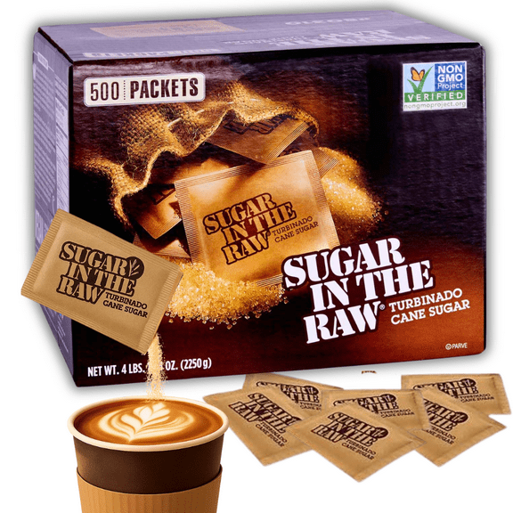 Sugar In The Raw Turbinado Sugar Packets, 500 Count Natural Brown Sugar for Coffee, Tea, Baking Non-GMO, Unrefined, Ideal for Restaurants, Home, and Office Use (500)
