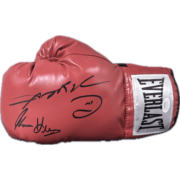 Sugar Ray Leonard Thomas Hearns Signed Red Left Boxing Glove JSA Authentic