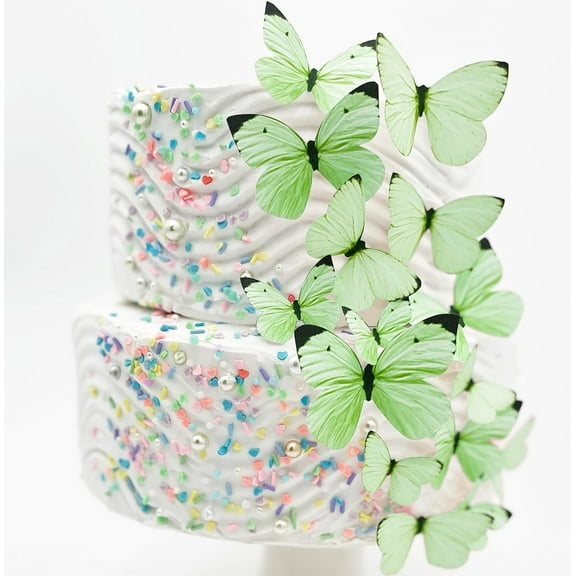 Sugar Robot Inc. Edible Butterflies Assorted Size Pastel Premium Crafted Made in the USA - Cake and Cupcake Toppers, Decoration (green)