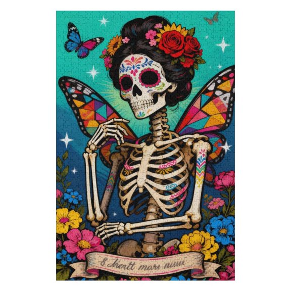 Sugar Skull 500 Pieces Puzzle for Adults, Gothic Floral-Themed Jigsaw, Mind-Relaxing Indoor Game, Family-Friendly Puzzle, Unique Home Decoration Artwork, Completed Size is 20.5x15 in