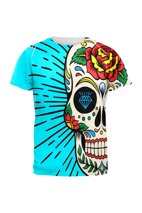 Sugar Skull All Over Adult T-Shirt - 2X-Large