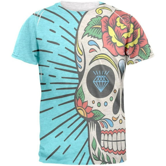 Sugar Skull All Over Heather White Adult T-Shirt - 2X-Large