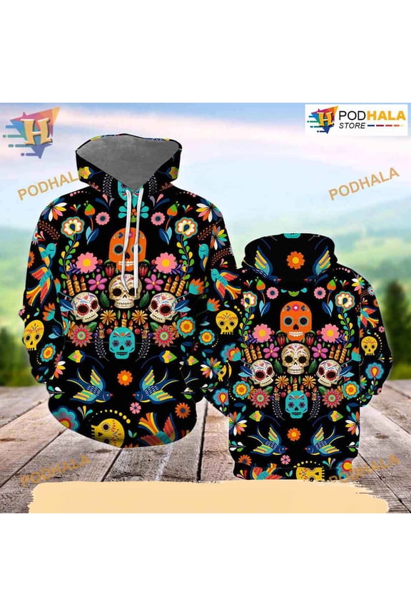 Sugar Skull All Over Printed 3D Hoodie T-Shirt