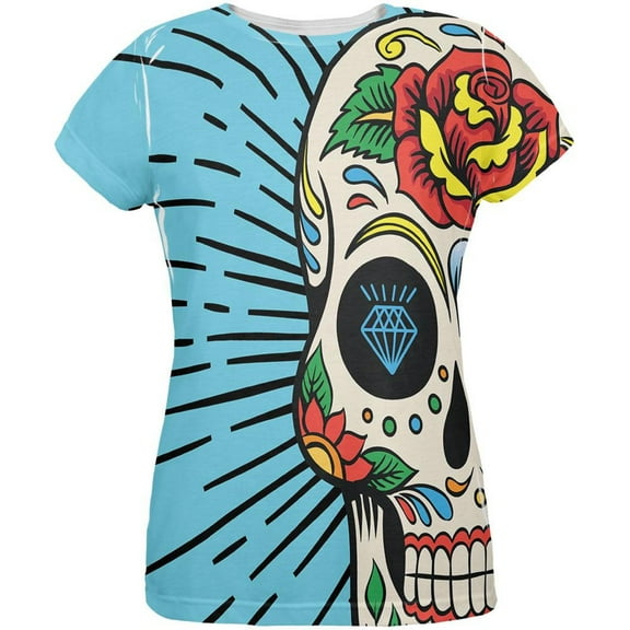 Sugar Skull All Over Womens T-Shirt - Large