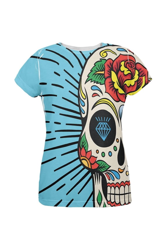 Sugar Skull All Over Womens T-Shirt - Medium