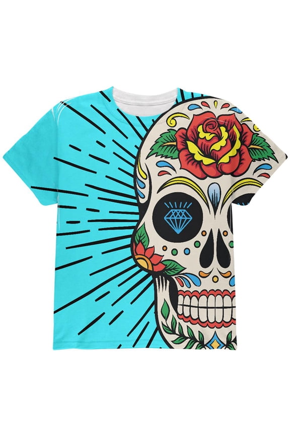 Sugar Skull All Over Youth T Shirt Multi YLG