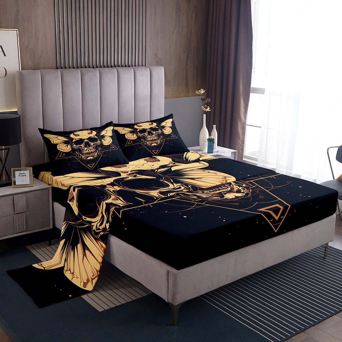 Sugar Skull Bed Sheets Set King For Teens Gothic Moth Butterfly Bedding sugar-skull-bed-sheets-set-king-for-teens-gothic-moth-butterfly-bedding