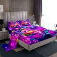 thumbnail image 1 of Sugar Skull Bed Sheets Twin Size,Colorful Rose Flower Bedding Sets 3Pcs,Bohemian Skeleton Fitted Sheet Teens Room Decor,Neon Purple Trippy Hippie Top Flat Sheet,1 Pillowcase, 1 of 6