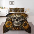 thumbnail image 1 of Sugar Skull Bedding King Size Gothic Style Comforter Set Geometric Honeycomb Bedding Comforter Sets Teens Boho Exotic Style Duvet Insert Yellow Sunflowers Halloween Decor Quilt, 1 of 6