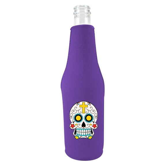 Sugar Skull Beer Bottle Coolie Purple