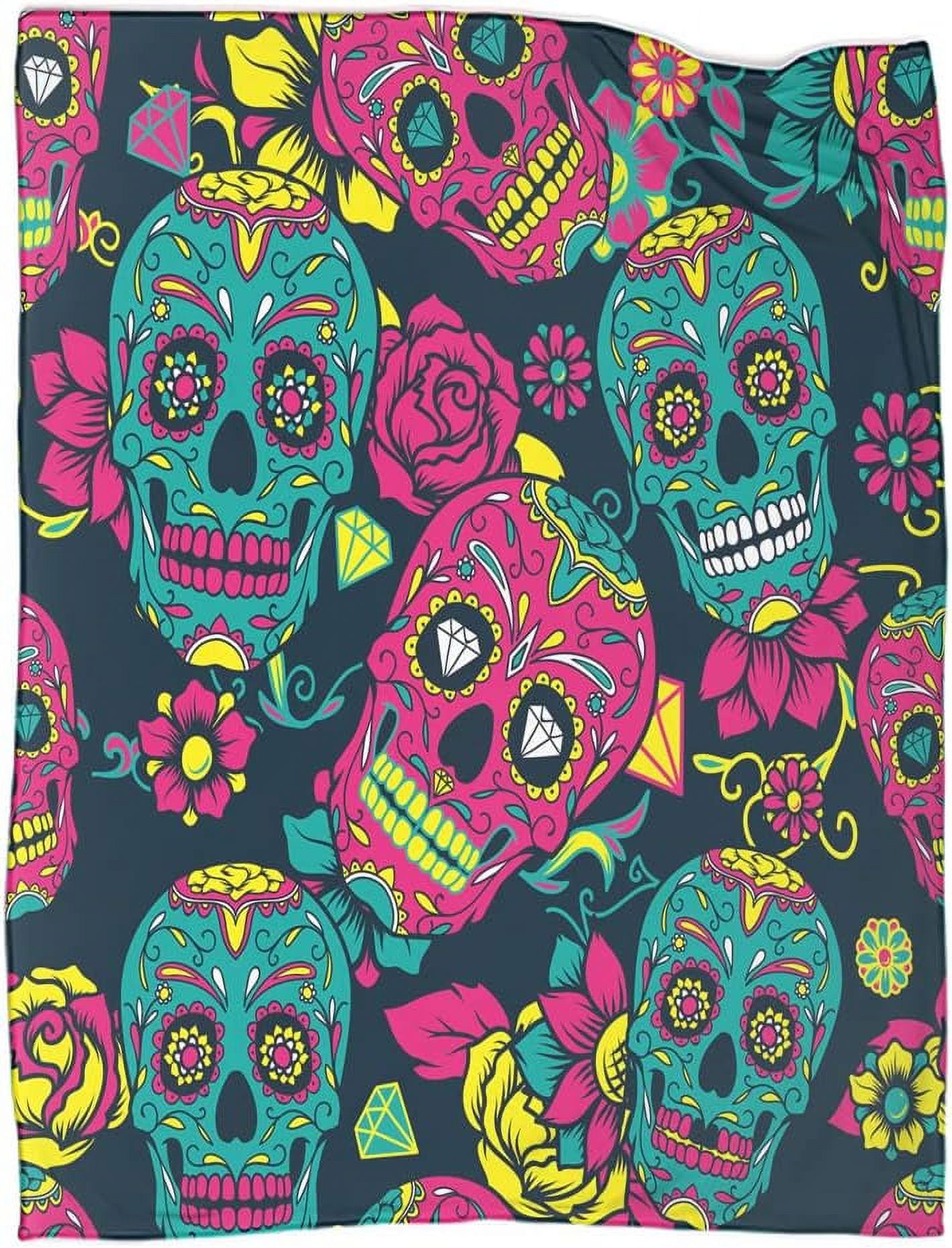 Sugar Skull Blanket Skull Throw Blankets Day of The Dead Halloween Cozy
