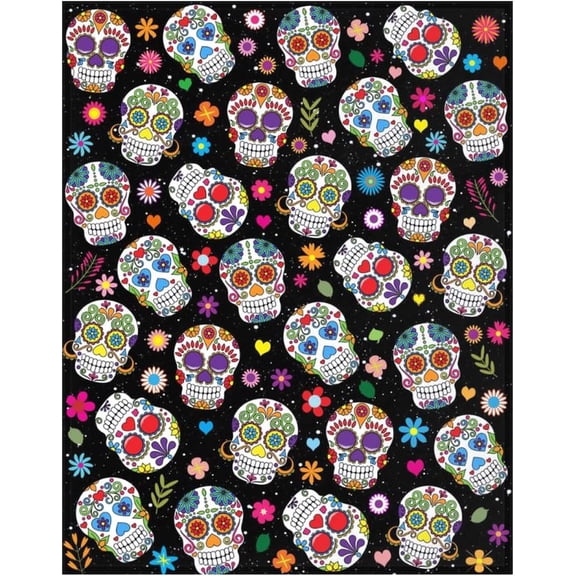 Sugar Skull Blanket Ultra Soft Warm Cozy Flannel Throw Blankets for Women Baby Men Bedding Gifts 60"X50"