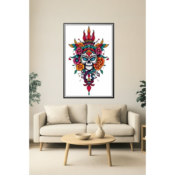 Sugar Skull Bloom – Colorful Day of the Dead Poster 【Photo Paper】